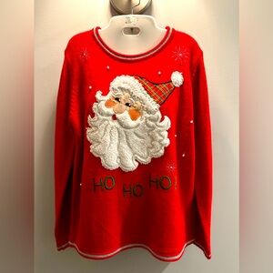 Santa Holiday Christmas red and green sweater. Size Medium 8-10